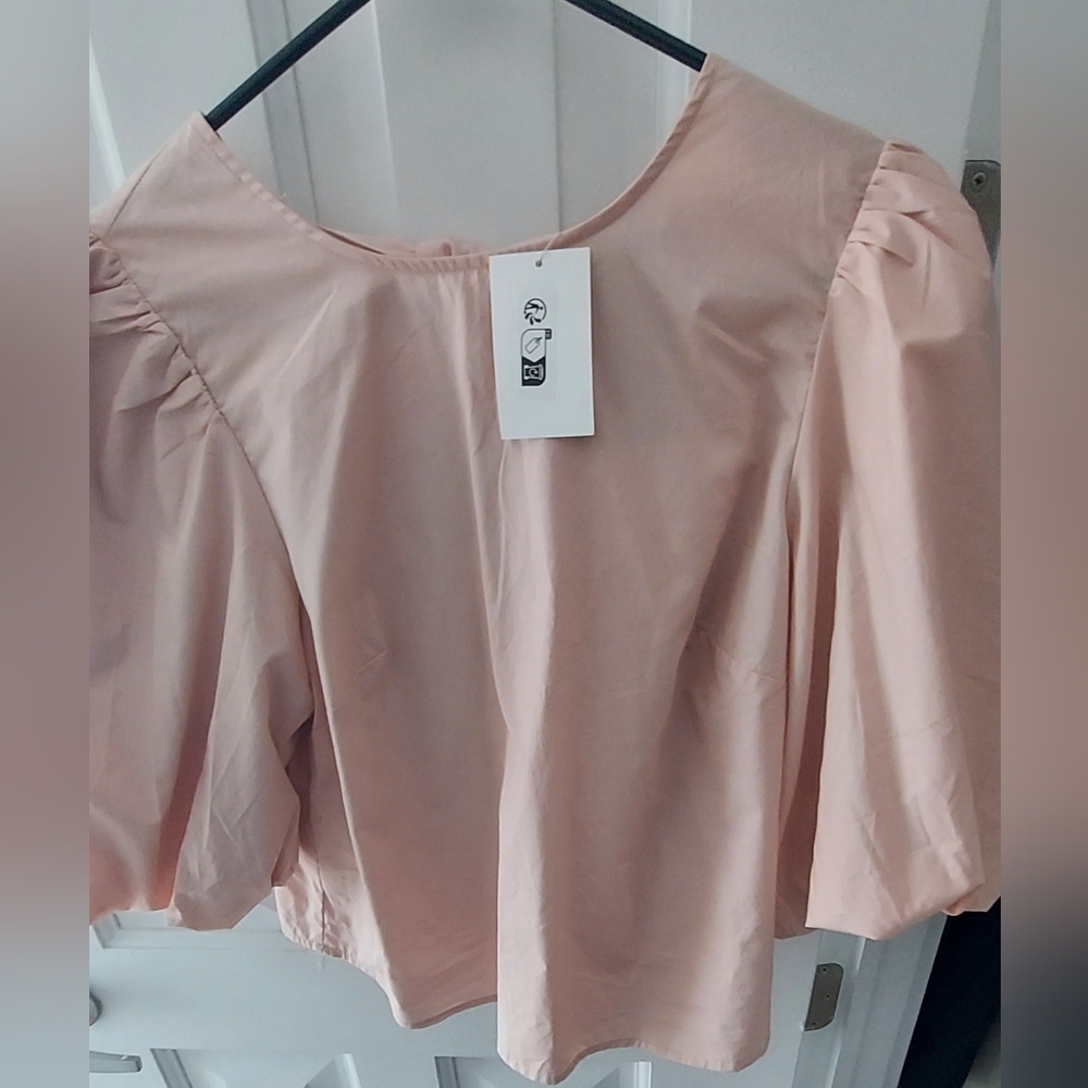 NWT H&M Blush Lyocell Blend Bow-Back Blouse-Sz M - Picture 3 of 4
